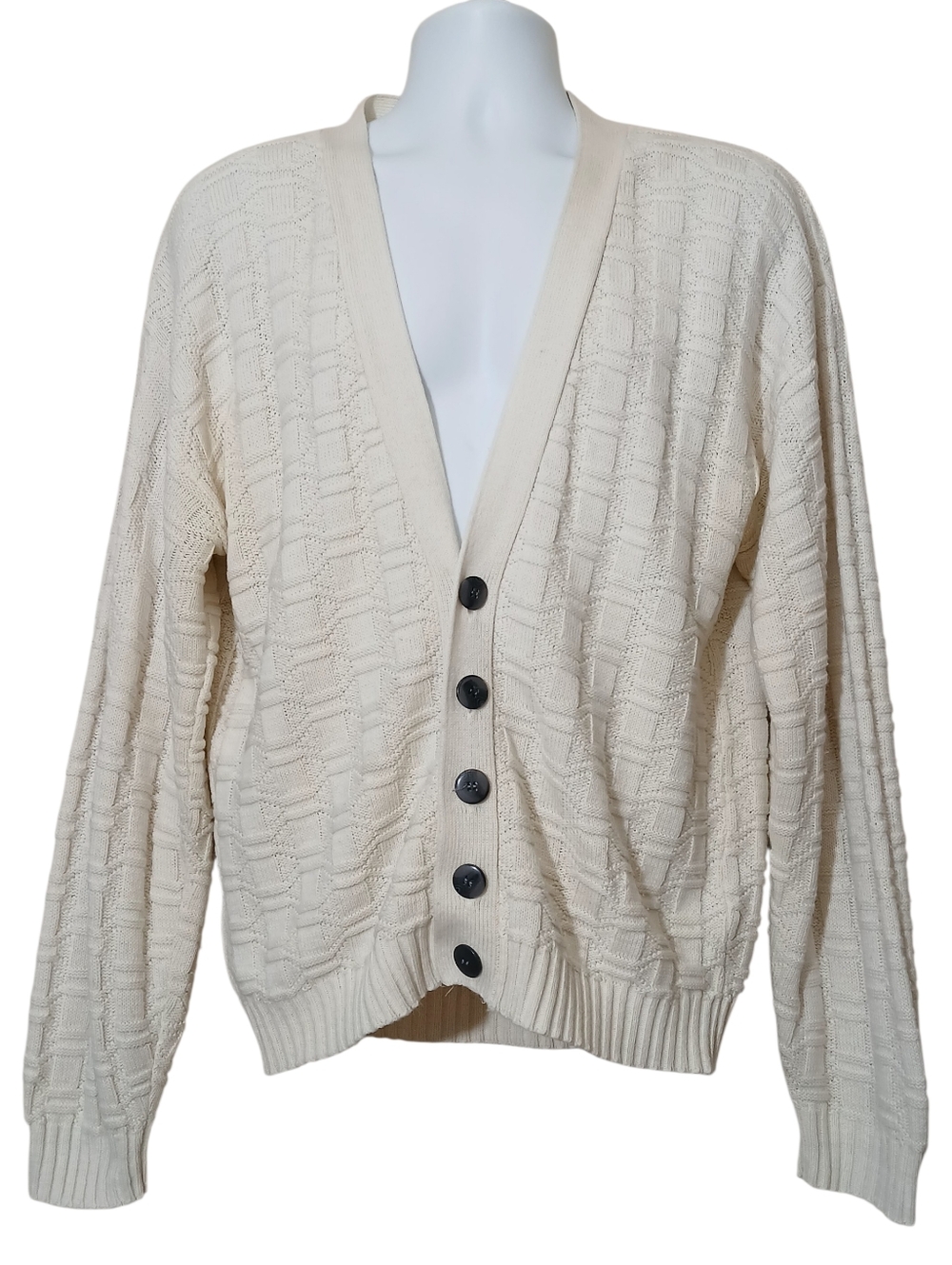 Vintage Grandpa Cardigan Sweater V Neck Cream Texture Long Sleeves